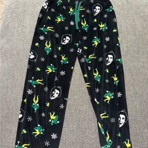 Black Pajama Pants with Green and Yellow Print